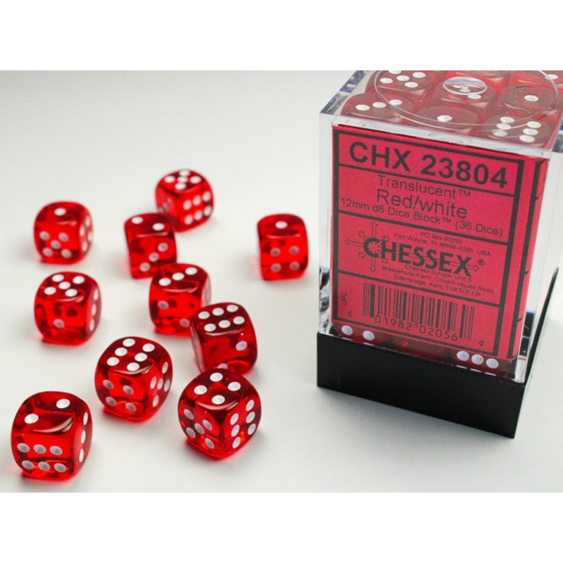 Chessex 23804 Translucent 12mm d6 (36 Dice) Red/white