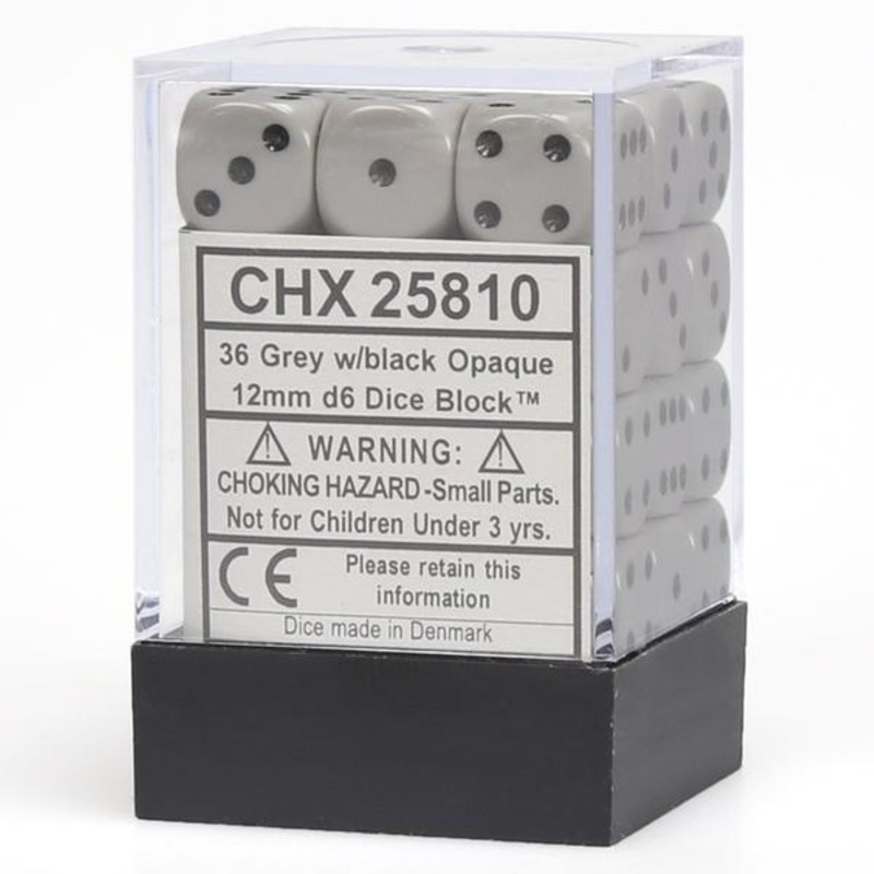 Chessex 25810 Opaque 12mm d6 Dark Grey/black Dice Block (36 dice)