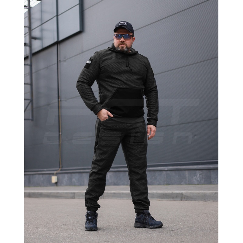 Hexagon Softshell Black Fleece Sports Suit with Reinforcements