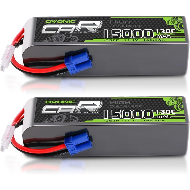 2 Ovonic 15000mAh 3S2P 130C 11.1V LiPo Battery with EC5 Plug for 1/5 RC Trucks, KRATON, and Felony