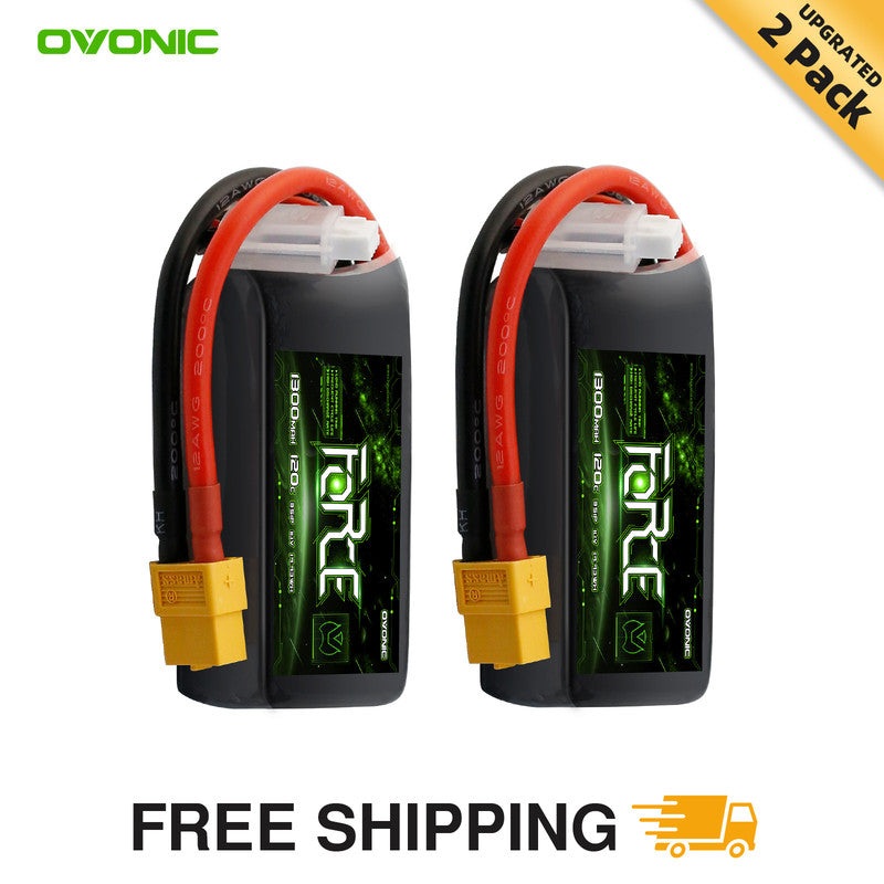 2-Pack Ovonic Force 3S 1300mAh 120C 11.1V LiPo Battery w/XT60 Plug for 5" FPV Drone, Glider & RC Helicopter