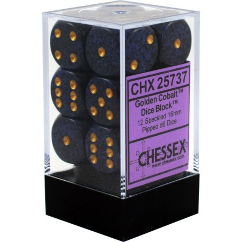 Chessex 25737 Speckled 16mm d6 Golden Cobalt Dice Block (12 dice)
