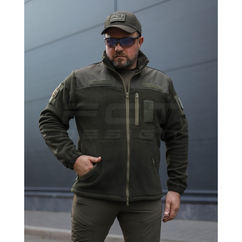 Simplified Khaki Fleece Jacket with Velcro Straps