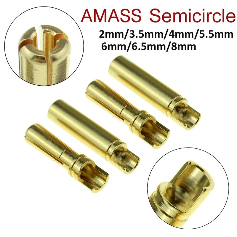 10pair New Amass Banana Plug 2mm 3.5mm 4mm 5.5mm 6mm 6.5mm Bullet Female Male Connectors Gold Plated Copper Semicircle 2mm 10pair