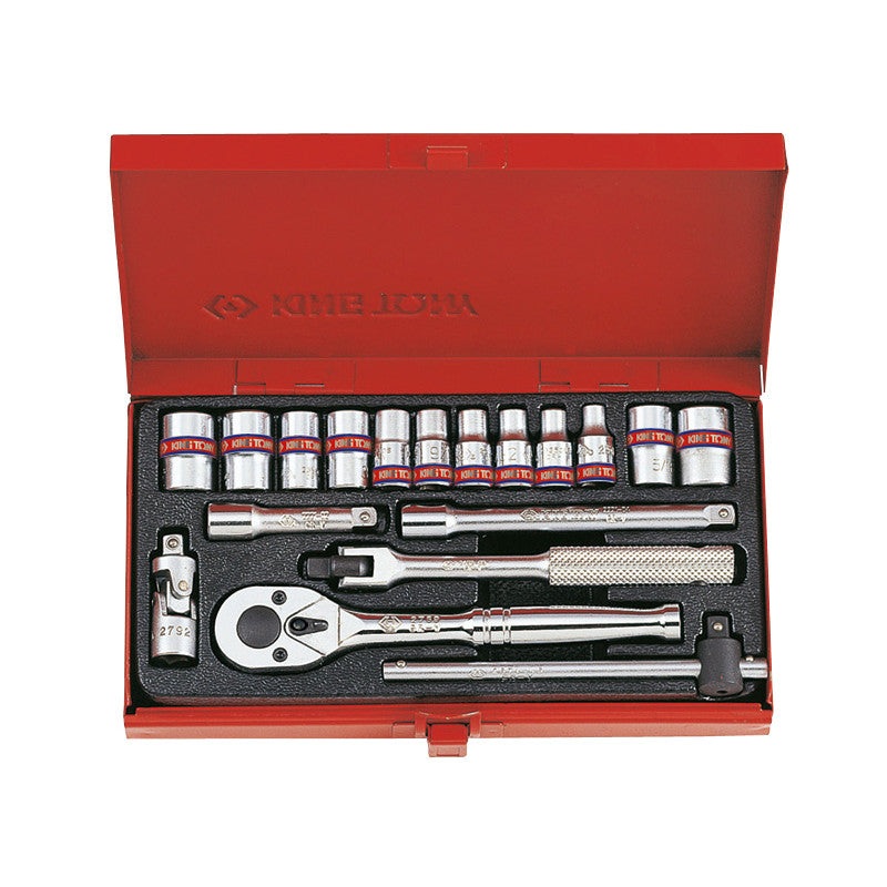 18-Piece 1/4" Socket Set with 12-Point Heads in Metal Case