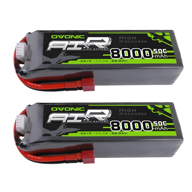 2 Ovonic 3S 8000mAh 50C 11.1V LiPo Battery with Deans Plug for 1/101/8 RC Cars, Trucks & Buggies