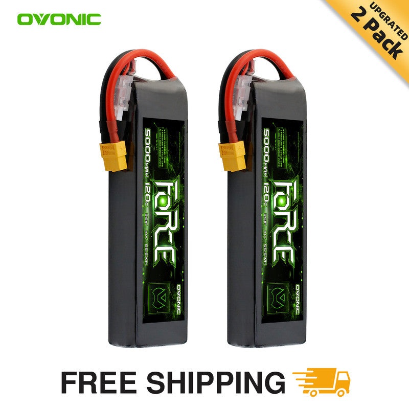 2-Pack Ovonic Force 3S 5000mAh 120C 11.1V LiPo Battery w/ XT60 to TRA Adapter for 1/10 RC Bashers, .50 Class Plane & 550 Heli