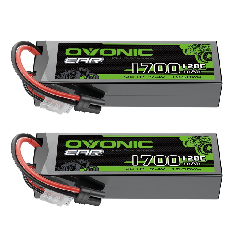 2 x OVONIC 1700mAh 120C 7.4V Lipo Battery with IEC Plug for 2S RC Vehicle 1/10 Scale RC Car Truck