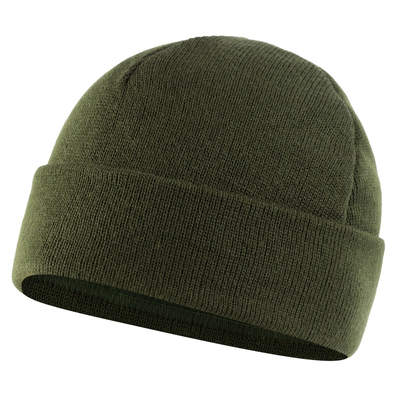 Fleece-Lined Knit Beanie with Cuff in Dark Olive