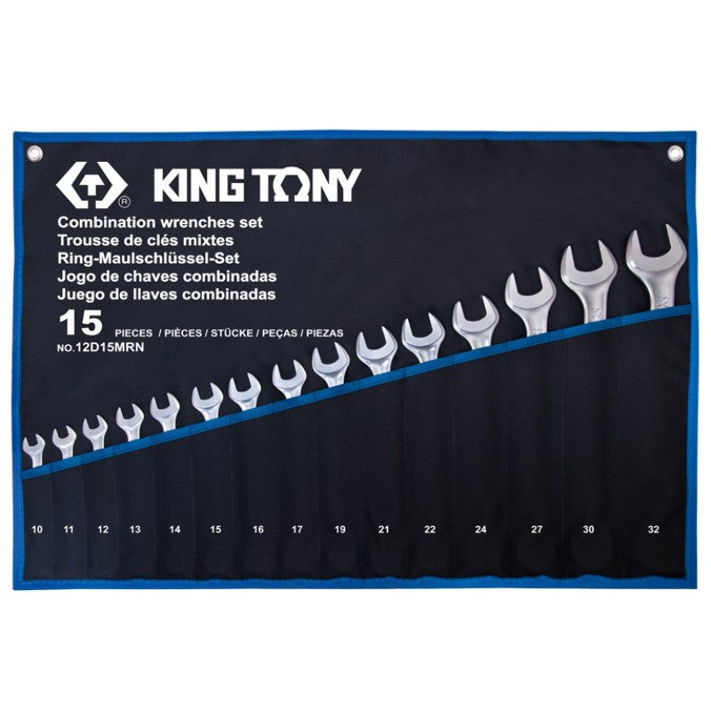 KING TONY 15-Piece Combination Wrench Set, 10-32mm