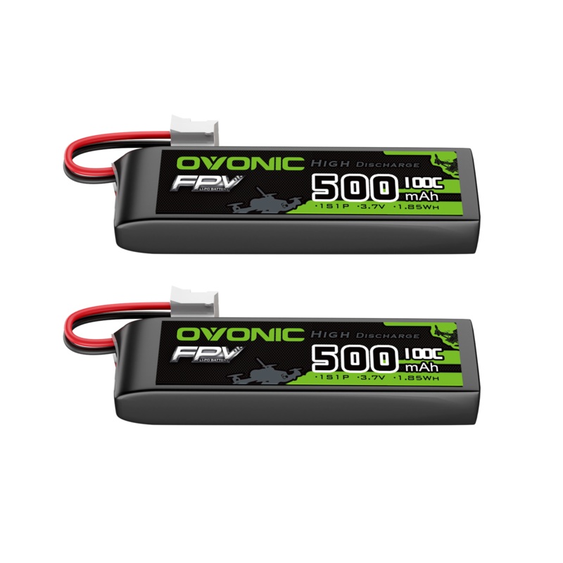 2 x OVONIC 3.7V 100C 500mAh 1S Lipo Battery Long Size with JST Plug for Tinywhoop Micro FPV Drones & Fixed-Wing Aircraft