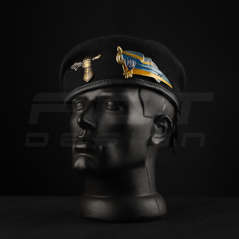 Ukrainian Armed Forces Tank Troops Beret with Metal Flag, Black