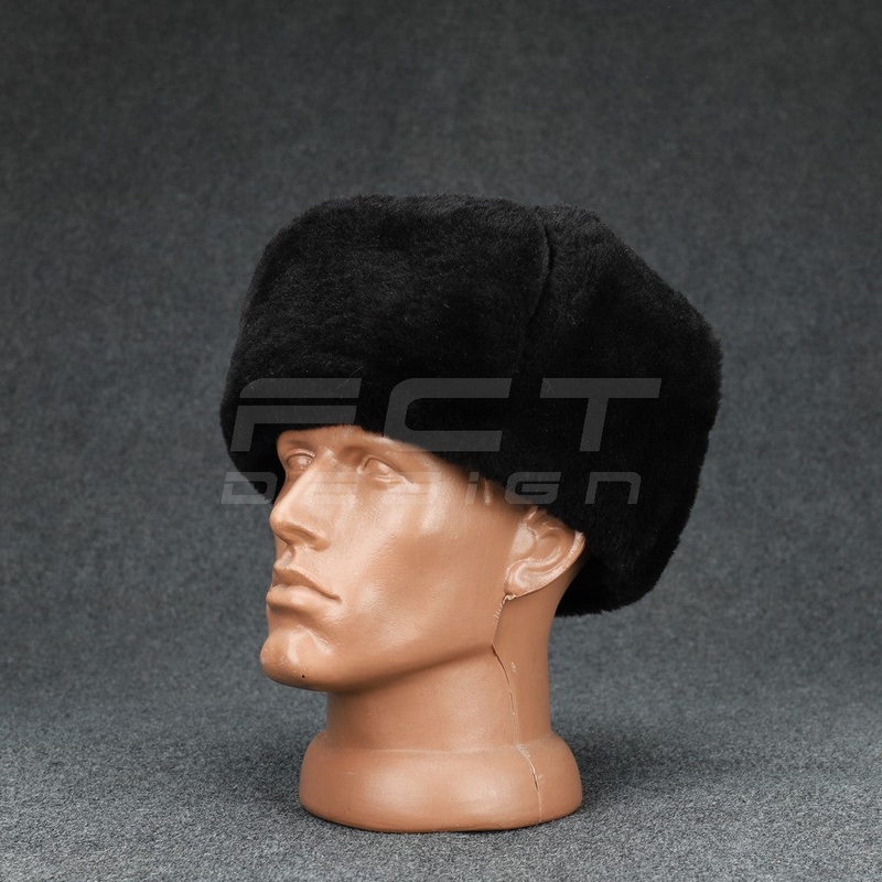 Black Fur Ushanka Hat with Black Fabric Lining