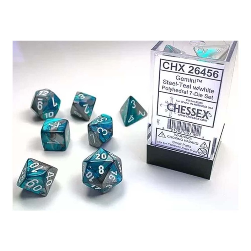 Chessex 26456 Gemini Steel-Teal w/White Classic Polyhe
