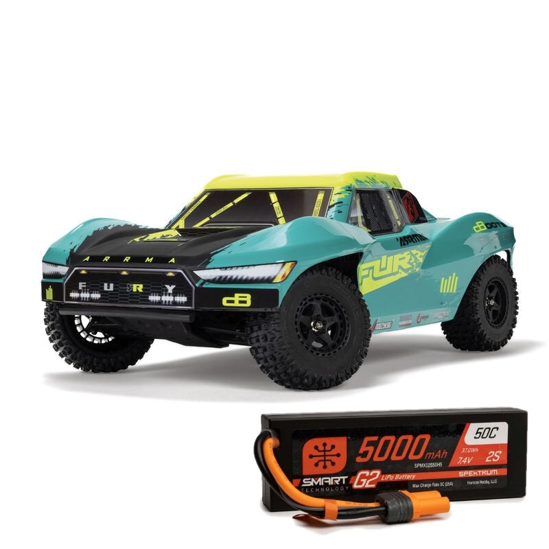 ARRMA ARA3521T2+SPMX52S50H5 1/10 FURY 223S BLX Brushless 2WD Short Course Truck RTR with DSC, Green