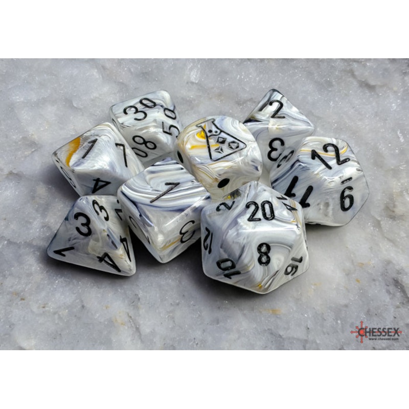 Chessex 30067 Marble Polyhedral Calcite/black 7-Die Set (with bonus die)