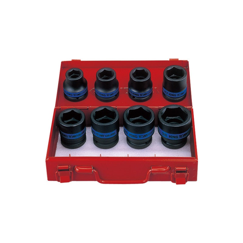 3/4" Impact Socket Set, 8 Pieces, 6-Point, 19-38mm, Lightweight in Metal Case
