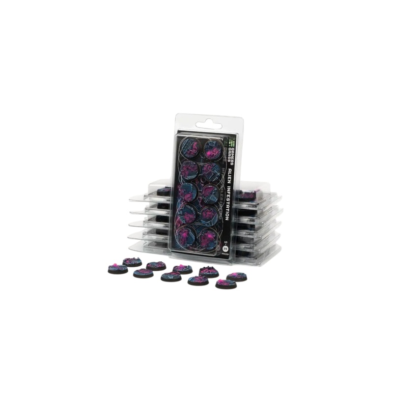 Gamers Grass GGB-AIR25 Battle Ready Bases Alien Infestation Round 25mm (x10)