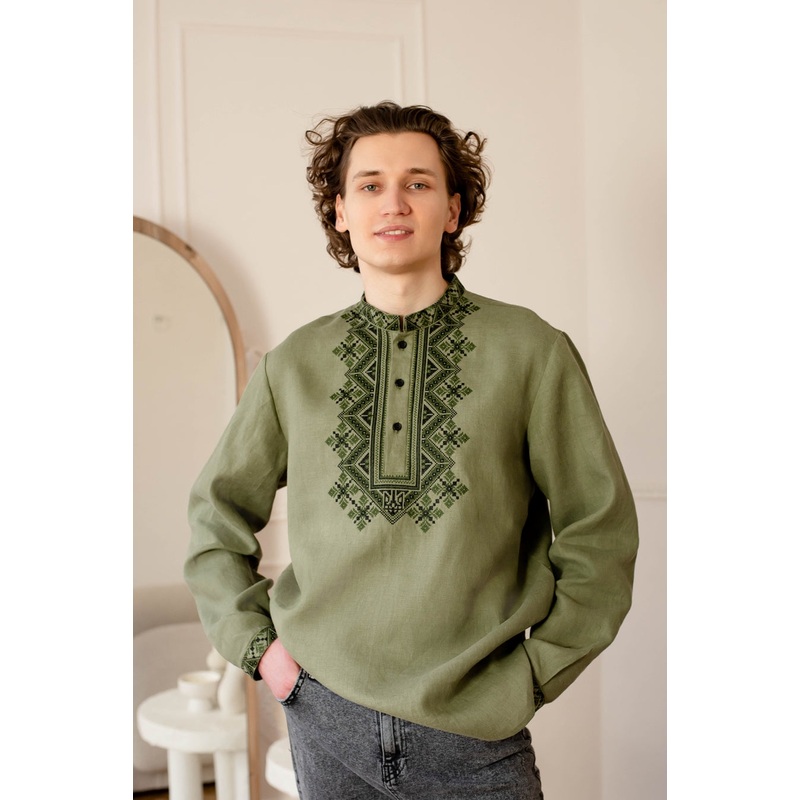 Modern Men's Embroidered Shirt Trident Design