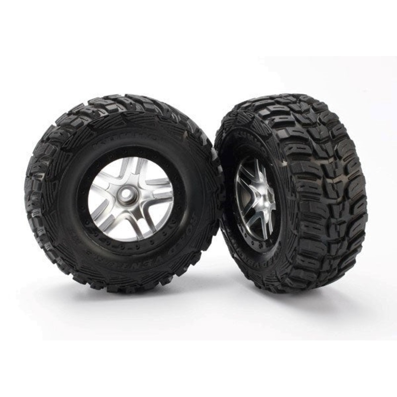 Traxxas 5882 - Tires & wheels assembled glued (SCT Split-Spoke satin chrome black beadlock style wheels Kumho tires foam inserts) (2) (2WD front)