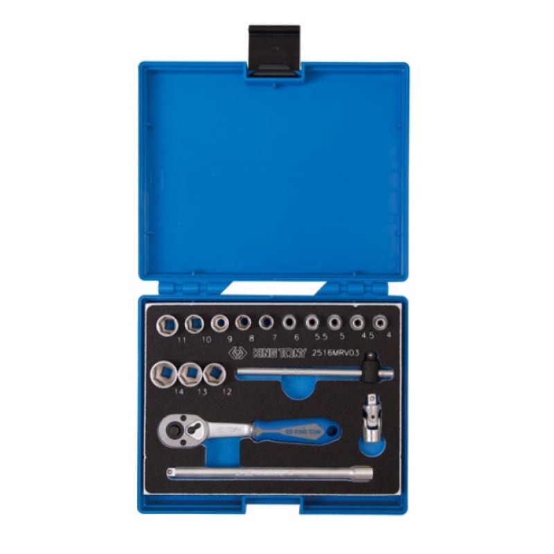 17-Piece 1/4" Socket Set with Accessories in Plastic Case