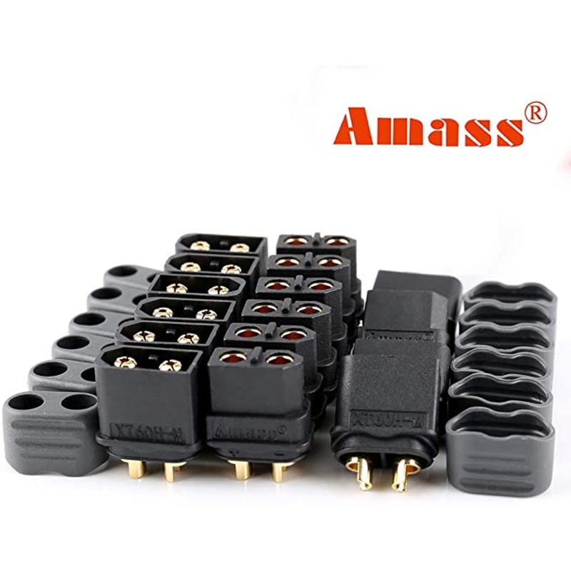 Amass XT60 XT60H Black Bullet Connector Plug Upgrated of XT60 Plug Sheath Female & Male Black Plated for RC Parts Lipo Battery 10 pair XT60H