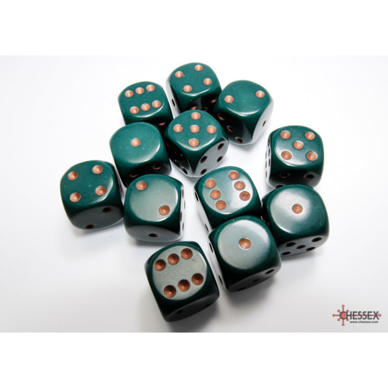 Chessex 25615 Opaque 16mm d6 Dusty Green/copper Dice Block (12 dice)