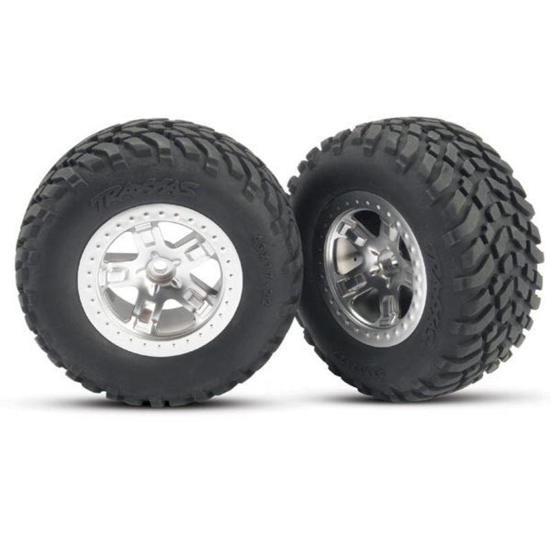 Traxxas 5875 - Tires & wheels assembled glued (SCT satin chrome beadlock style wheels SCT off-road racing tires foam inserts) (2) (2WD front)