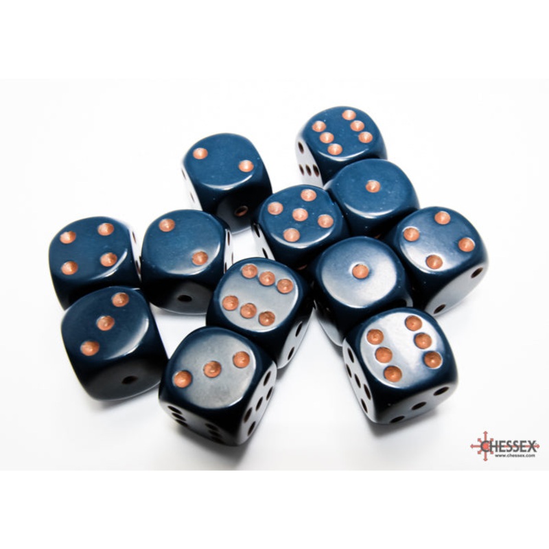 Chessex 25626 Opaque 16mm d6 Dusty Blue/copper Dice Block (12 dice)