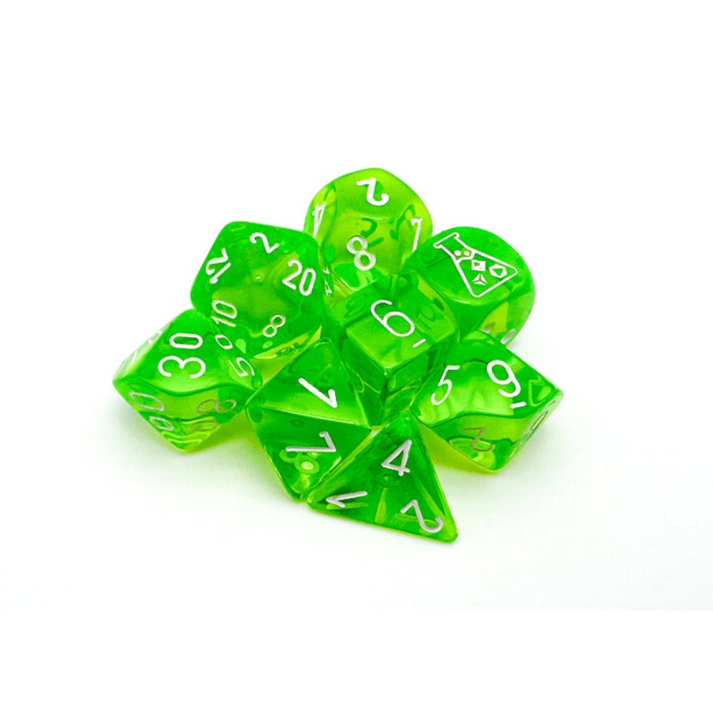 Chessex 30062 Translucent Polyhedral Rad Green/white 7-Die Set (with bonus die)