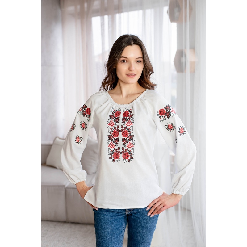 Women's Embroidered Blouse with Roses