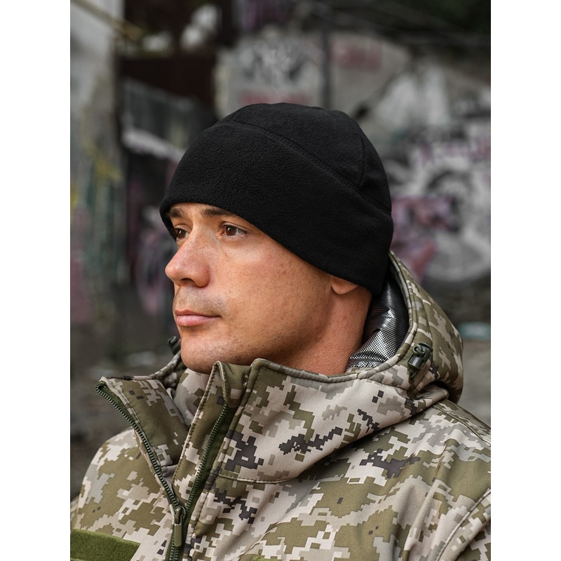 Black Fleece Beanie Hat - Durable Warmth for Cold Weather