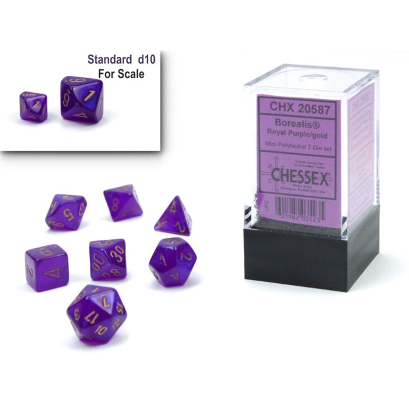 Chessex 20587 Borealis Mini-hedral Royal Purple/gold Luminary 7-Die set