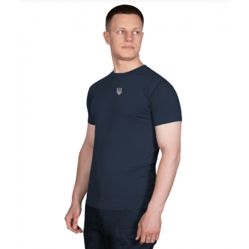 Navy Modal T-Shirt with White Trident Design, Size S