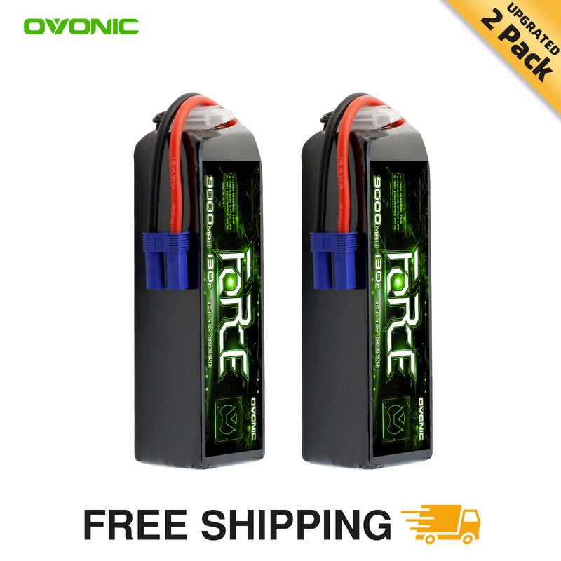 2-Pack Ovonic Force 3S 9000mAh 130C 11.1V LiPo Battery w/EC5 Plug for 1/8 RC Monster Truck, Truggy & Long Runtime Bashers