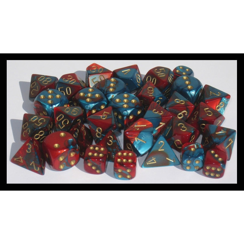 Chessex 26862 Gemini 12mm d6 Red-Teal/gold Dice Block (36 dice)