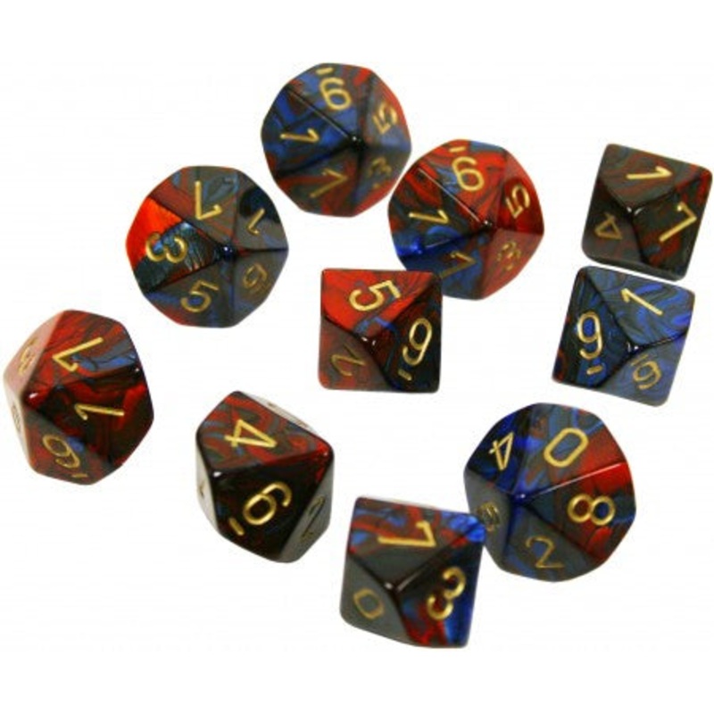 Chessex 26229 Gemini Blue-Red/gold Set of Ten d10s