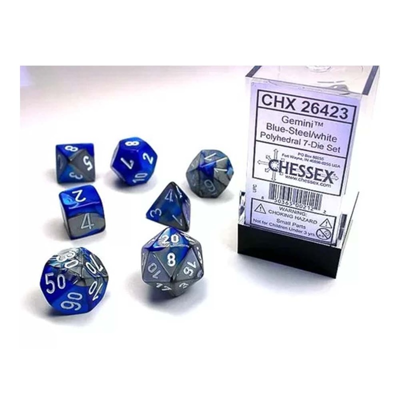 Chessex 26423 Gemini Polyhedral Blue-Steel/White 7-Die