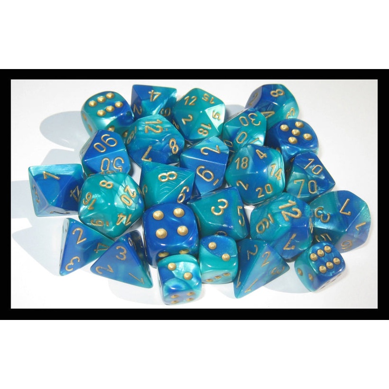 Chessex 26459 Gemini Polyhedral Blue-Teal/gold 7-Die Set