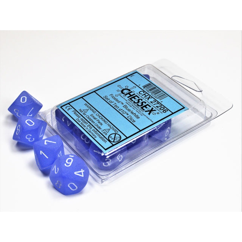 Chessex 27206 Frosted Blue/white Set of Ten d10s