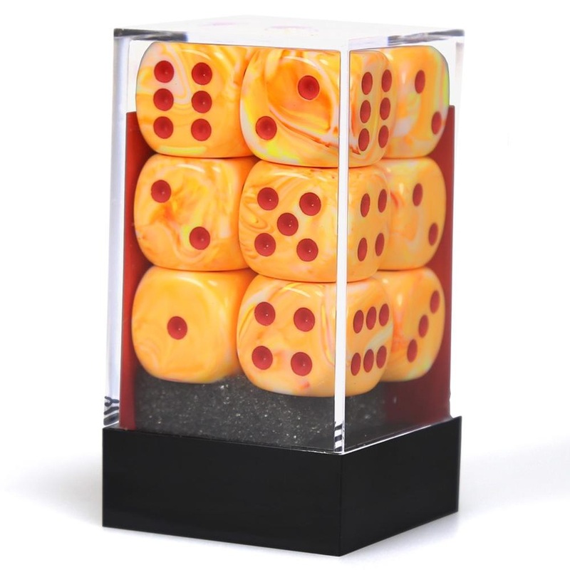 Chessex 27653 Festive 16mm d6 w/pips Sunburst w/red Dice Block (12 dice)