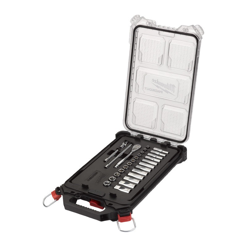 Milwaukee 1/4'' Chrome Socket Set with Ratchet, 28-Piece in Organizer