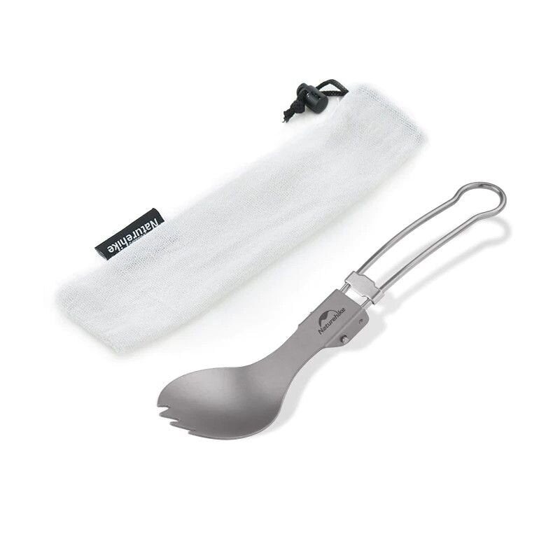 Naturehike NH19C001-J Gray Folding Titanium Spoon-Fork with Bag