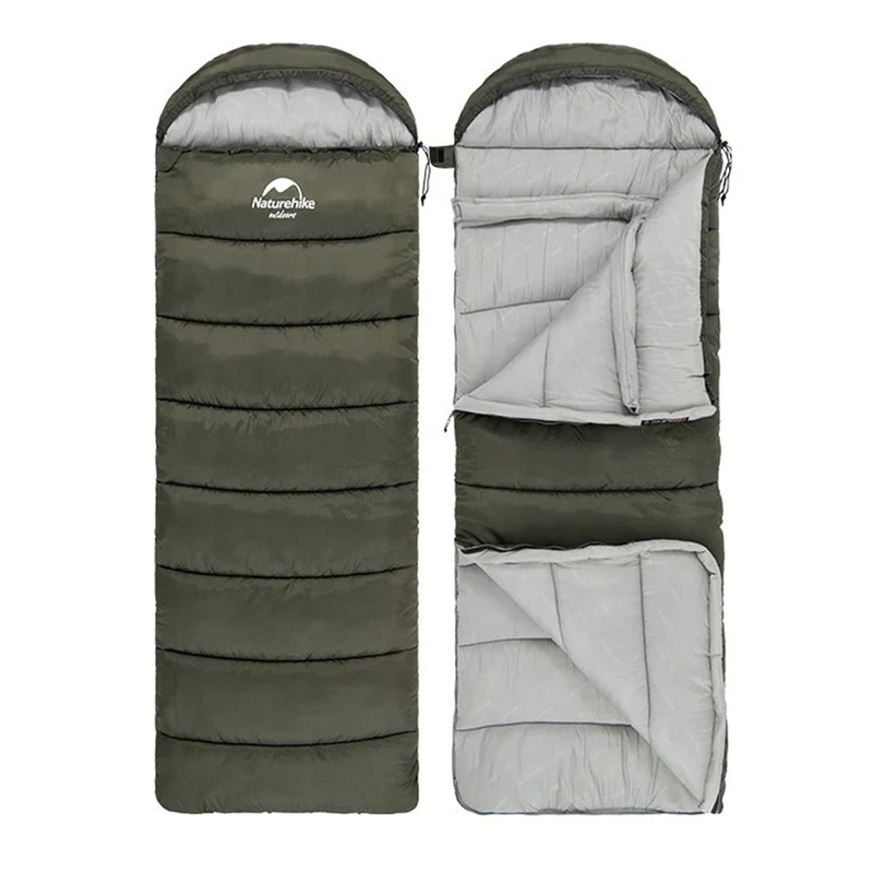 Naturehike U150 Sleeping Bag with Hood, 11C, Right Zipper, Green