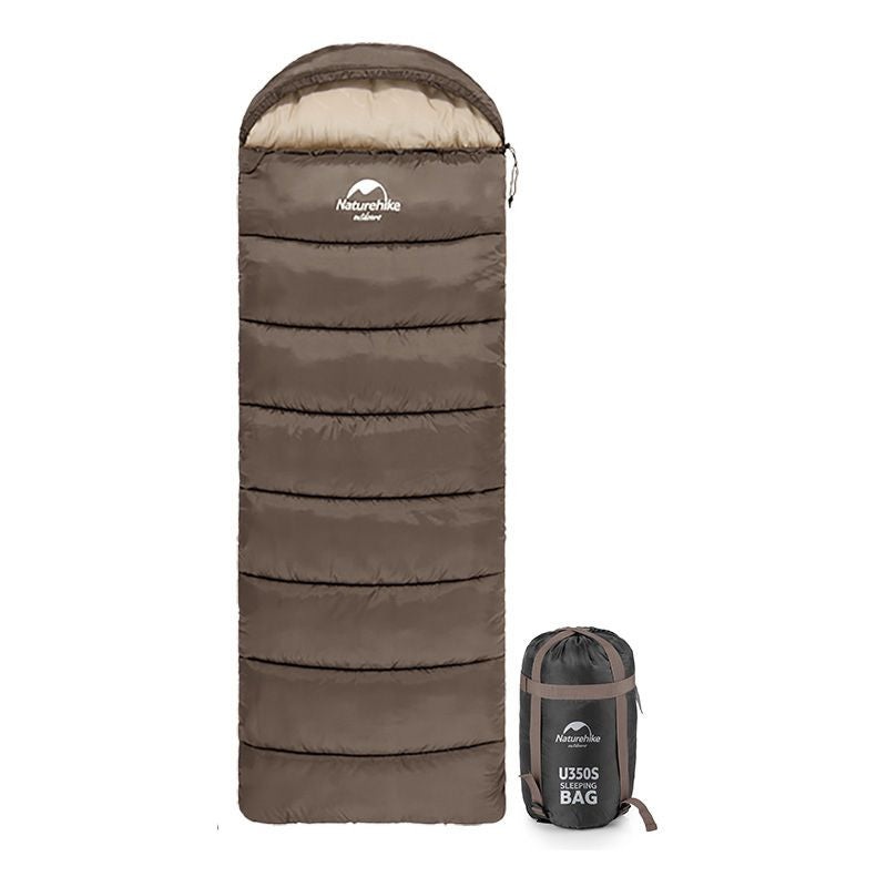 Naturehike U350S Hooded Sleeping Bag, (-3C), Right Zipper, Brown