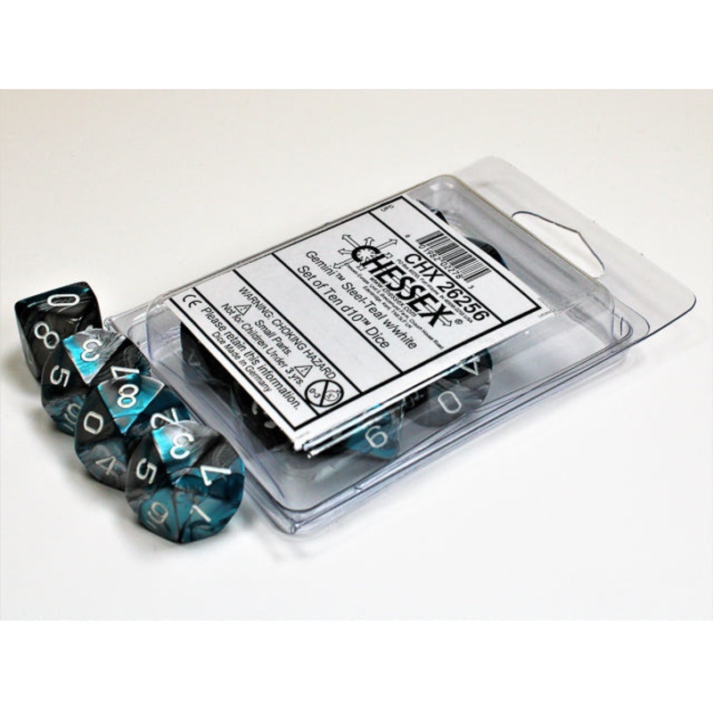 Chessex 26256 Gemini Steel-Teal/white Set of Ten d10s