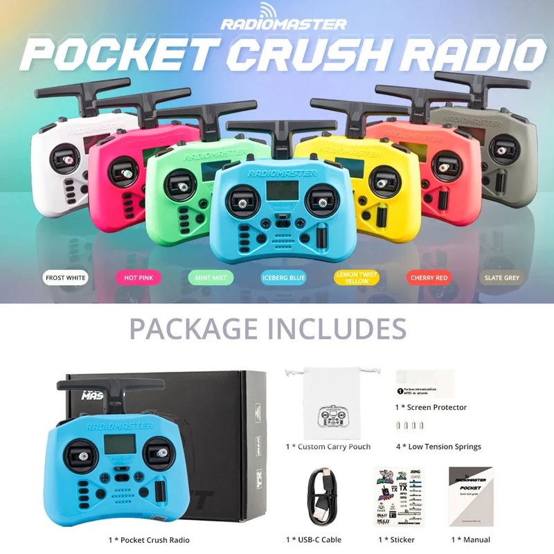 Radiomaster Pocket Crush 2.4GHz ELRS Hall Gimbal Transmitter Remote Control Portable Lightweight Foldable Antenna Slate Grey-ELRS M2