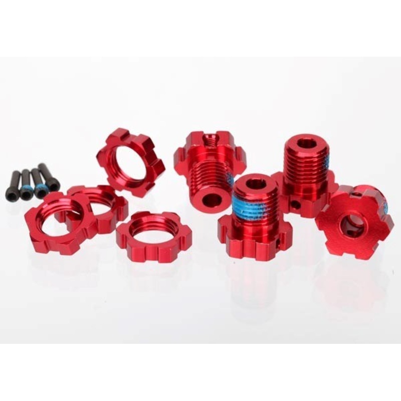 Traxxas 5353R - Wheel hubs splined 17mm (red-anodized) (4)/ wheel nuts splined 17mm (red-anodized) (4)/ screw pins 4x13mm (with threadlock) (4)