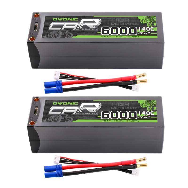 2 OVONIC 4S2P 6000mAh 140C 15.2V LiHV Hardcase LiPo Battery with 5mm Bullet to EC5 Plug for 1/5 Scale RC Cars & Drag Racing