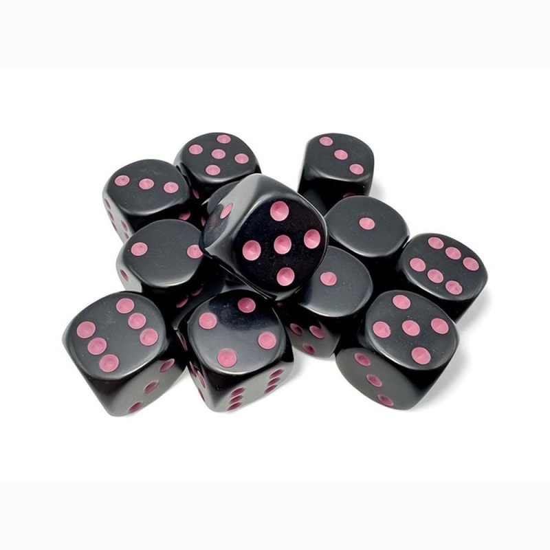 Chessex CHX25648 Opaque Black/Pink D6 Set of 12 (16mm)